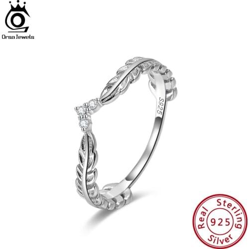 ORSA JEWELS Genuine 925 Sterling Silver Rings For Female Olive Wreath Shape Perfect Polished Women Romantic Ring Jewelry SR121
