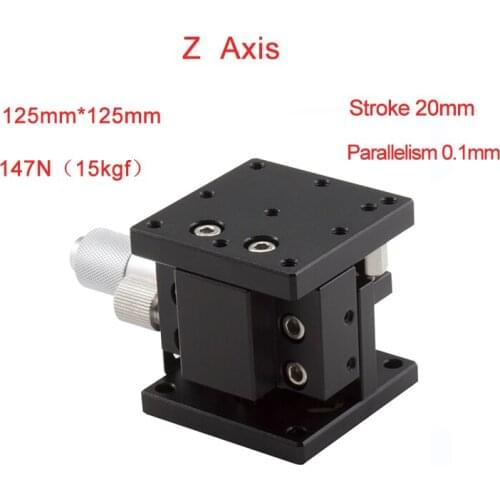 Z axis 125*125mm Displacement Lift Stage Manual fine tuning platform Double Cross rail Sliding Table PLZ125-2