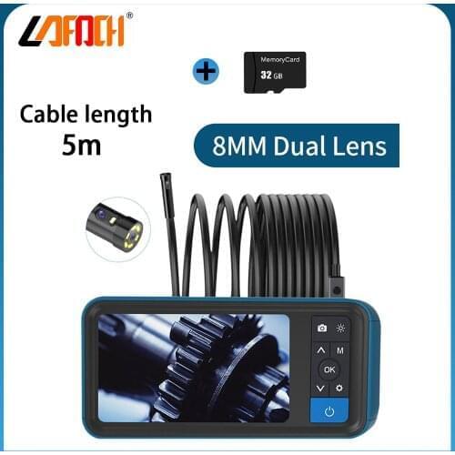 Industrial Endoscope 8mm Dual Lens Pipe Sewer Inspection Camera 4.5'' Screen IP67 Waterproof Borescope Camera with 6 LED
