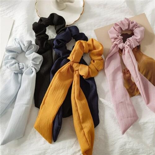 Sunnee Bow Streamers Hair Ring Fashion Ribbon Girl Hair Bands Scrunchie Horsetail Tie Solid Headwear Hair Accessories