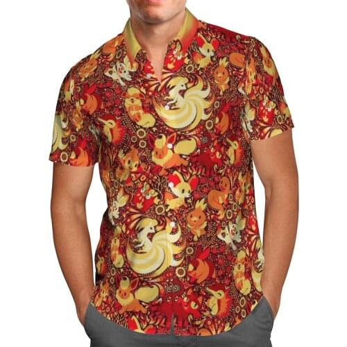 Red Anime Breathabl 3D Beach Hawaii Summer 2021 Shirt Short Sleeve Shirt Streetwear Oversized Chemise Hombre Blusa Masculina