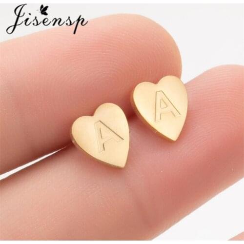 Jisensp Peach Heart Tiny 26 English Letters Initial Name Stud Earring Stainless Steel Ear Studs Jewelry for Women Birthday Gift