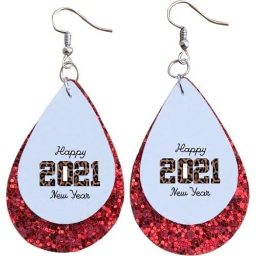 Leopard Buffalo Plaid Earring For Hello 2021 New Years For Mom Gift Faux Leather Glitter Layers