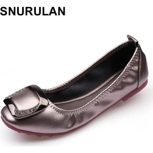SNURULAN Women Shoes Ballerinas Female Casual Bateau Shoes Fashion Loafers Ladies Shine Leisure Party Wedding Microfiber Soft