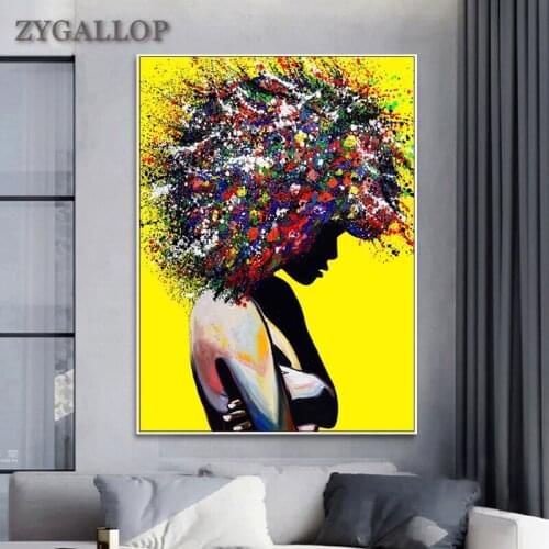 Modern Graffiti Art Posters and Prints Abstract African Woman Wall Art Canvas Painting Colored Hair Girl Wall Picture Home Decor