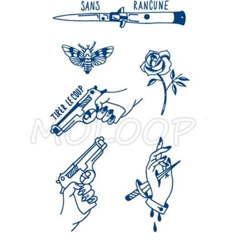 Juice Tattoo Sticker Knife Gun Butterfly Rose Flower Waterproof Temporary Makeup Fake Tatoo for Woman Men Lasting To 5 -15 Days