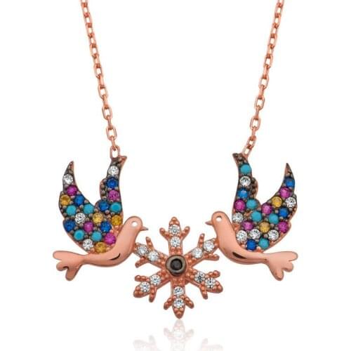 Real Silver 925 Jewelry Silver Love Birds Lady Necklace