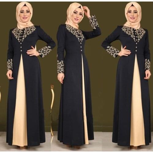 OTEN 2020 Elegant Printed Muslim Women Dresses Abayas Robe Patchwork With Button Party Ladies Dubai Turkish Clothing Female New