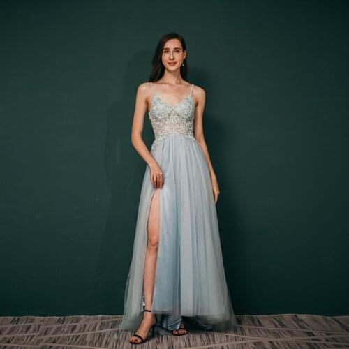 Hot selling evening dress dress womens large senior blue temperament banquet thin can wear belly covered ankle dress 20-441055