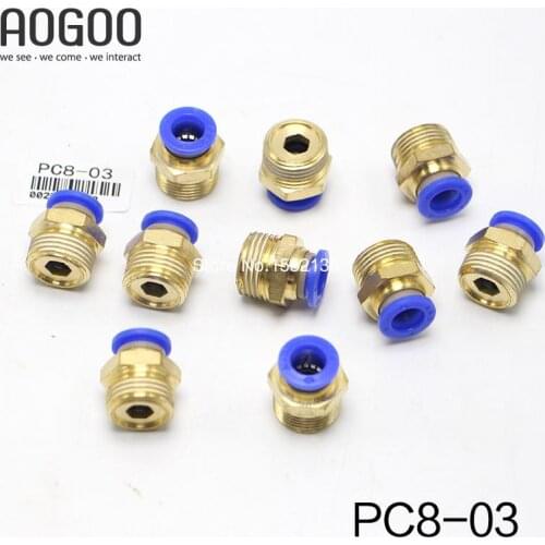 10Pcs/lot PC8-03 Tube 8mm Thread Straight Throught 3/8" Pneumatic Pipe Fitting tube connector