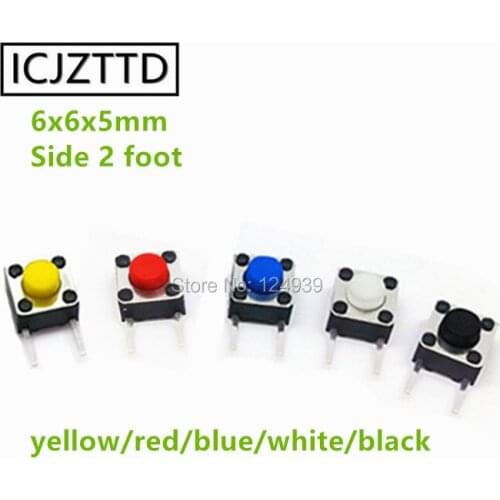 100PCS Tact switch 6*6*5mm 6x6x5mm Side two feet micro switch Push Button Switch yellow red blue white black