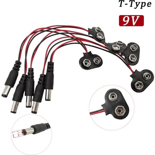 2/5Pcs T-type 9V Battery Clips Connector 5.5x2.1mm Experimental Battery Snap Power Cable DC 9V Clip Male Line Battery Adapter