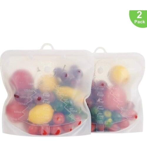 2 Pieces/Set Storage Bags Reusable Silicone Food Bag 1500ml 1000ml 500ml Leakproof Containers Fresh Bag Freezer Bag Snack