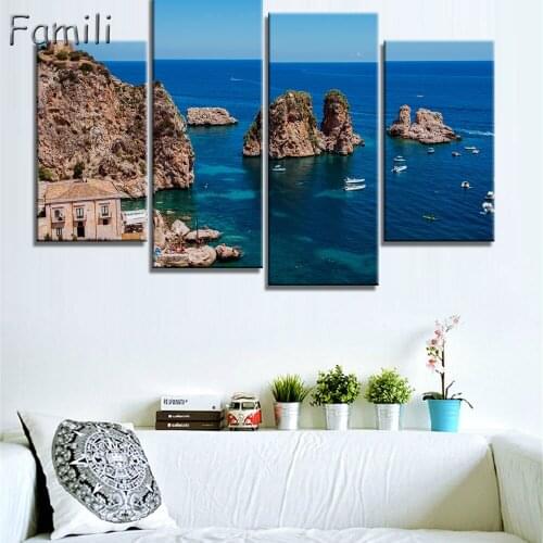 4 Pcs/Set UnFramed HD Printed Italy Landscape Wall Art Canvas Pictures For Living Room Bedroom Home Decor Canvas Painting