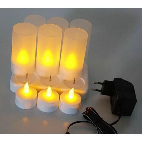 6pcs/12pcs optional LED Candle Lamp Rechargeable Flickering Candle Night Light Simulation Flame TeaLight Home Wedding Bar-AMBER