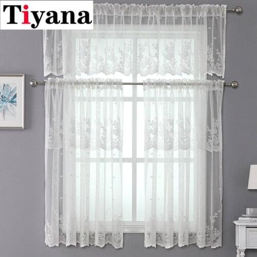White Lace Sheer Half Curtain for Kitchen Window Cabinet Roman Curtain Short Valance Delicate Wave Bottom Lace ZH024Z