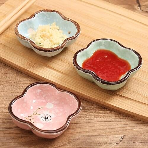 Plum blossom Soy 2 cells Sauce Dish Multipurpose Leaf-Shape Small Seasoning Saucers Appetizer Plates for Vinegar/Salad Soy Sauce