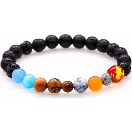 Universe Galaxy the Nine Planets in the Solar System Guardian Star Natural Stone Beads Bracelet Bangle for Women & Men Gift