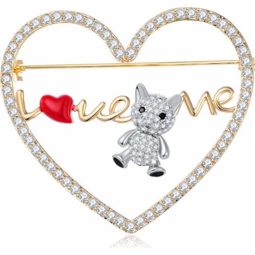 Cute Zircon Bear Heart Brooches For Women Love Me New Copper Enamel Brooch Pins Fashion Clothing Jewelry accesorios mujer