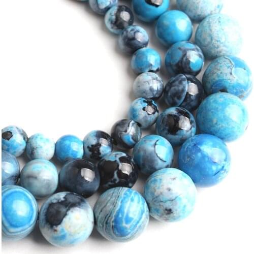 Natural Sky Blue Fire Agates Stone Beads Round Spacer Beads For Jewelry DIY Making Bracelets Necklaces Pick Size 6/8/10mm 15