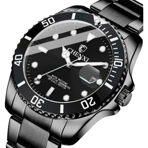 CHENXI Men Watches Cool Black Stainelss Steel Dress Wristwatches Luxury Casual Business Waterproof Luminous Hands Quartz Watches