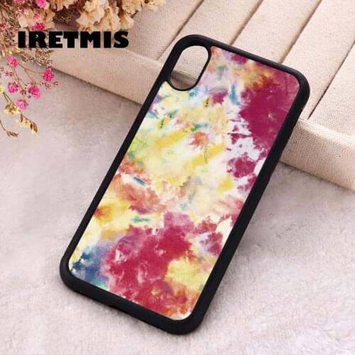 Iretmis 5 5S SE Phone Cover Case for iPhone 6 6S 7 8 Plus X Xs XR 11 12 Mini Pro Max Red, Blue and Yellow Summer Tie Dye Print