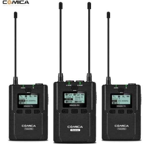 COMICA CVM-WM200A UHF 96-channels Metal Wireless Lavalier Microphone Transmitters Receiver for DSLR & Camcorder Video Recording