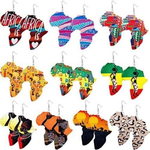 SANSHOOR Africa Map Wooden Drop Earrings mixed styles 10pairs/lot wholesale