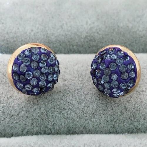 Elegant Purple Rhinestone Stainless Steel Round Earrings Gold Color Stud Earrings for Women Wholesale