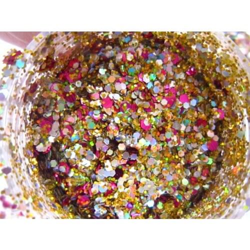 Pink Gold Laser Hex Glitter Mix for Gel Nail Polish,Nail art G492