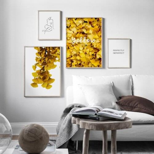 Yellow Plant Leaves Prints Line Body Picture Nordic Simple Style Poster Wall Art Modular Canvas Painting For Bedroom Home Decor