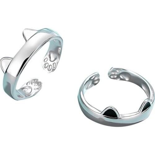 S925 Sterling Silver Open Cat Paw Ring Female Cute Pet Kitten Ring Personality Cute Cat Ears Joyeria Fina 925 Sterling Silver