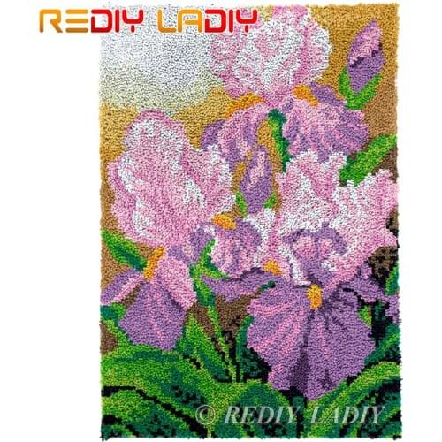 Latch Hook Rug Purple Iris Chunky Yarn Tapestry Kits DIY Carpet Rug Knitted Floor Mat Crocheting Cushion Arts & Crafts 58*85cm