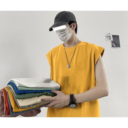 Men Tank Tops Summer 100% Cotton Soft O-Neck Sleeveless Vest Daily Casual Tops Black Yellow White Pink 4XL 5XL