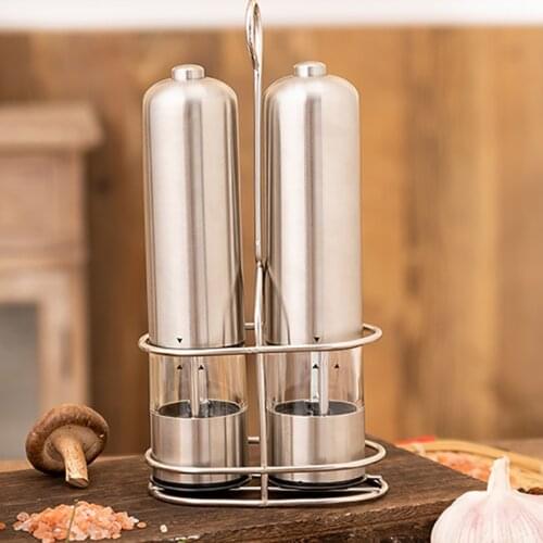 2 Pcs Stainless Steel Pepper Mill Grinder Salt & Pepper Mill Cutter Kitchen Seasoning Tools Electric Pepper Grinder with Holder