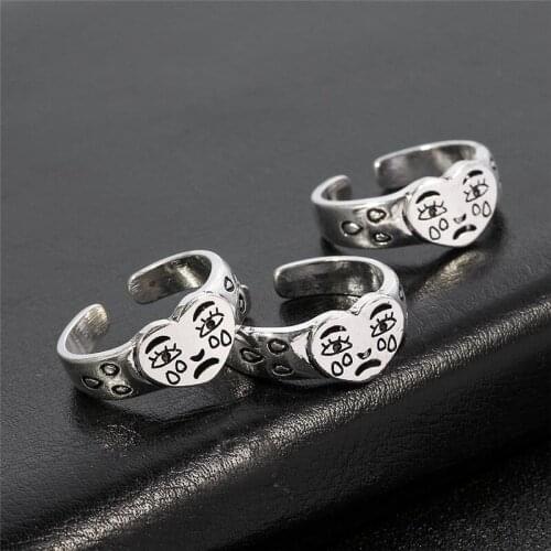 Fashion Korean Crying Face Rings For Women Trendy Silver Color Love Heart Shaped Wedding Ring Personality Girls Jewelry