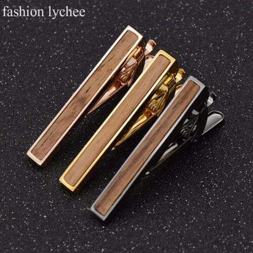 Fashion lychee Tie Bar Wood For Men Tie Clips 3colors High-grade Hedgehog Sandalwood Men Business Tie Clip Cuff Jewelry Gifts