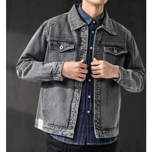 2021 New Autumn Mens Vintage Dark Gray Jeans Jacket Fashion Casual Loose Denim Coat Male Brand Clothes Plus Size 4XL 5XL