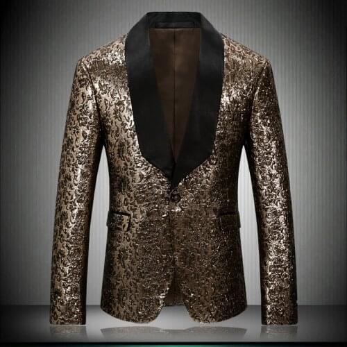 Male 2021 Spring Autumn Classic Luxury Brand Blazer Men Single Button Slim Wealthy Gold Famous Designer Suit Jacket 8668