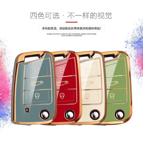 Golden Edge Soft Tup Car Key Case Cover Shell For Volkswagen Sagitar Lavida Passat Jetta PoLo Bora Tiguan L Key Ring Chain