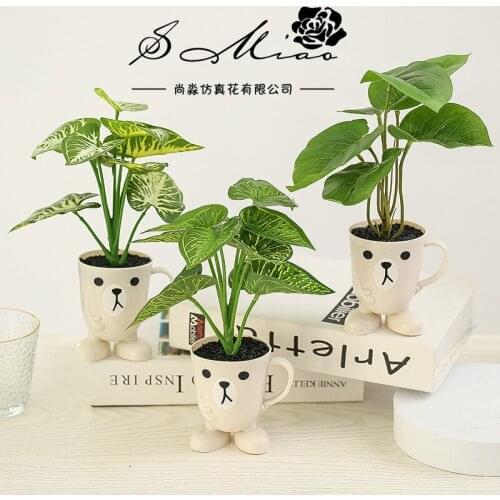 New Style Evergreen Shelves High-quality Imitation Lamination Small Bonsai Tablets Heart-Shaped Leaf Artificial Plant Epiprem