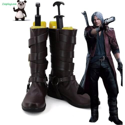 CosplayLove DMC 5 Dante Brown Shoes Cosplay Long Boots Custom Made For Halloween Christmas