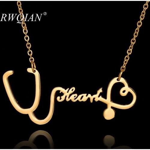 Custom Name Necklace Love Heart Choker Personalized Nameplate Stethoscope Pendant Necklaces for Women/Girl Bijoux Femme Gifts
