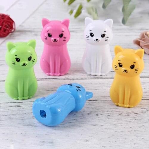 5 Pcs/set Cartoon Mini Candy Color Animal Cat Plastic Pencil Sharpeners Pencil Cutter for Kids Gift School Stationery