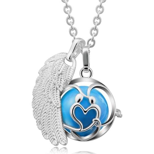 Eudora Angel Wing Harmony Ball Cage Locket Pendant Necklace with Angel Caller 20mm Mexico Bola Ball Chime Sounding Pendant FK118