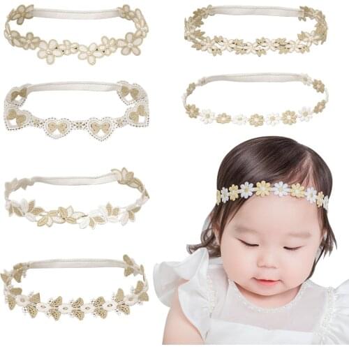 White And Gold Embroidered Flower Lace Applique Headband for Baby Girl Headwear Hair Accessories