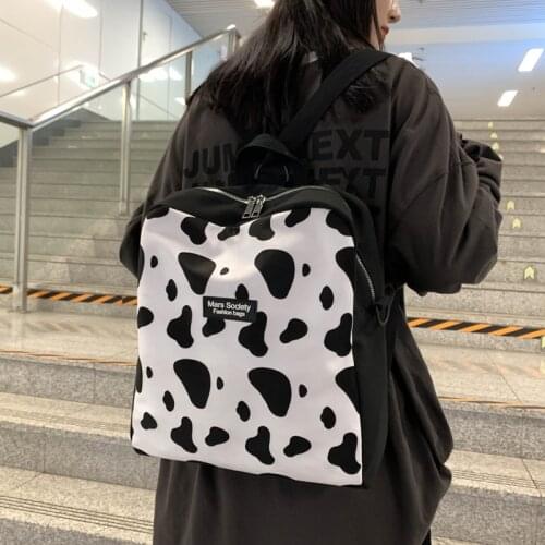 Women Leopard Cow Pattern Multi-purpose Backpack Female Trendy Shoulder School Bags Korean Harajuku Cute Backpacks Purse Ladies