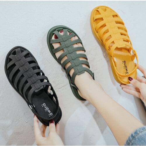 Jelly Baotou Summer Rome Women Slippers Female Soft Bottom Anti-skid Outside Beach Slippers Hole Shoes Woman Lazy Beach Shoes
