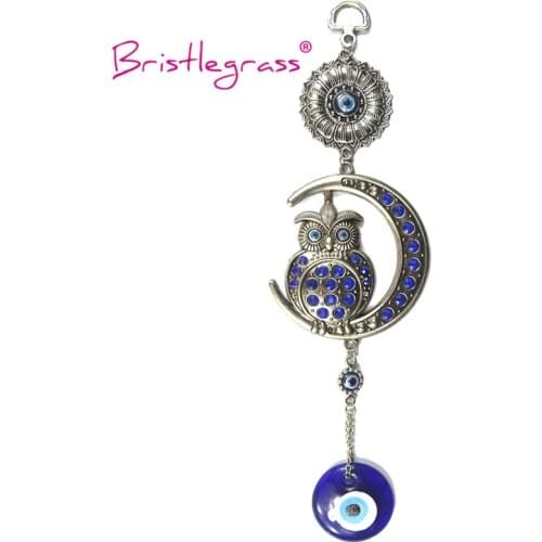 BRISTLEGRASS Turkish Blue Evil Eye Moon Owl Amulet Lucky Charm Wall Hanging Pendant Pendulum Blessing Protection Gift Home Decor