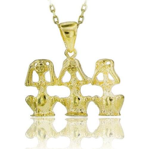 Three Monkey Necklace 925 Sterling Silver Animal Lover Necklace